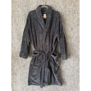 Daniel Buchler New York Mens Plush Grid Robe Charcoal Grey Shawl Collar L/XL